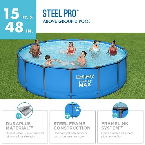 Bestway 12752E Steel Pro 15’ X 48 Inch Round Metal Steel Frame Above Ground Outdoor Backyard Family Swimming Pool thumb #1