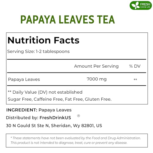 Image of FreshDrinkUS, Premium 4oz Papaya Leaves For Tea, 100% Natural & Pure from Papaya Leaves. Loose Leaf Herbal Tea. Made with Natural Material Tea Bags. No Sugar, No Caffeine, No Gluten, Vegan.