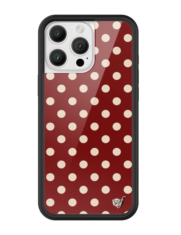 Image of Wildflower Cases - Compatible with iPhone 16 Pro Max | Protective Black Bumper, 6.5ft Drop Test Certified, Women Owned Small Business | Classic Dots Spotted Trendy Cute | Polka Dot - Burgundy & Cream