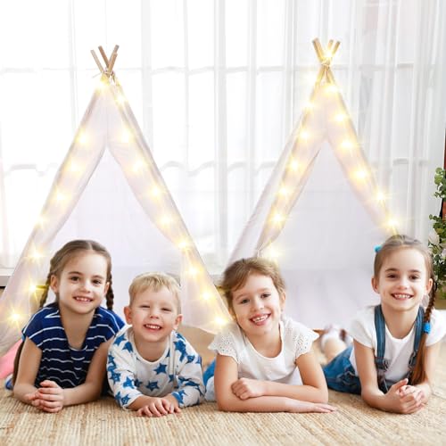 Lemosae LEMOSAE-TEEPEE TENT-06 2 Pack Kids Teepee Tent Bulk With Light String, Inflatable Airbed, Bedding Fitted Sheet, Washable Foldable Tent Natural Cotton Toddler Play Tent For Girls Boys Indoor Outdoor  thumb #5