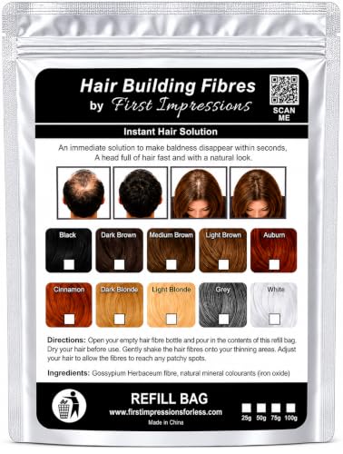 Image of First Impressions Hair Building Fibres Refill | Hair Loss Concealer for Men & Women | Instantly Conceals Thinning Hair | 100g Light Brown
