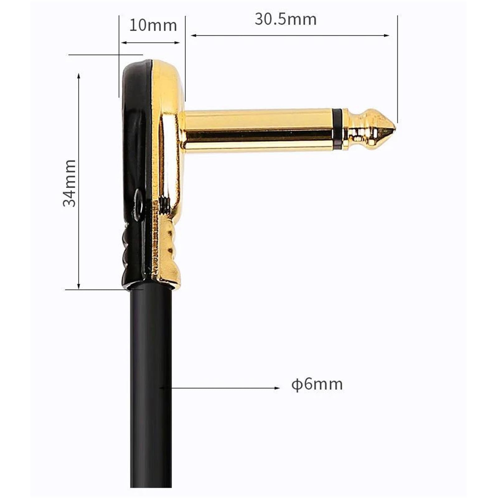 Kabel Do Pedału Efektów Gitarowych Płaski Kabel 6,35 Mm Łączący Wyjście 1/4 Pod Kątem Prostym 15/30 Cm