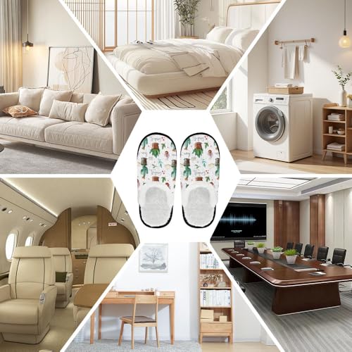 Fuzzy Travel Slippers for Women Men Indoor Outdoor Funny Watercolor Garden Plants Print Bedroom Fluffy Slipper Fleece-Lined Fall Winter Warm Cozy Soft Plush House Shoes Holiday Gifts4