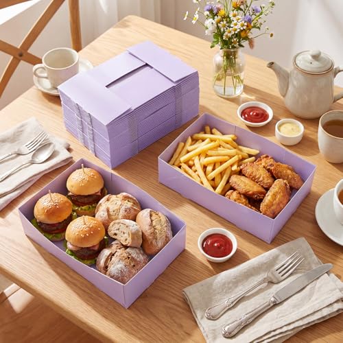 Image of Chinco 100 Pieces Paperboard Kraft Food Trays 4 Corner Pop up Food Tray Disposable Foldable Cardboard Movie Night Snack Party Container Box for Holding Drink at Stadiums or Theaters (Purple)