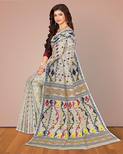 Image of Mayabi Women's Dhakai Jamdani Cotton Silk Saree Traditional Bengali Tant Korat Work, Without Blouse Piece