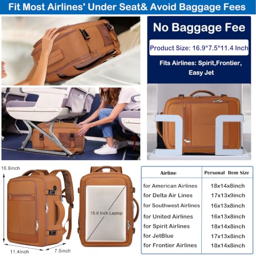 Image of EZUOLA Carry On Backpack for Women,Travel Laptop Backpack Airline Approved,Underseat Personal Item Travel Bag With Shoe Compartment, Casual Daypack Gifts for Friend Weekend Business College,Brown