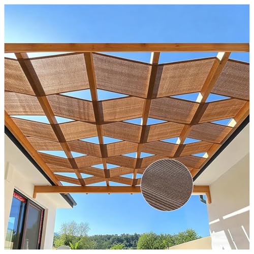 Red de Sombrea Exterior 90%,Malla Cinta Sombreo Exterior para Pérgola Techo Parasol Decoración,Pérgola Tira de Tela Sombra con Ojales Ondas Transpirable Permeable Refrigeración,Café,0.8x3.0m