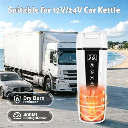 LINGYOKY Car Electric Kettle for Travel 12-24V Compatible 13.5oz (Black) — view 5
