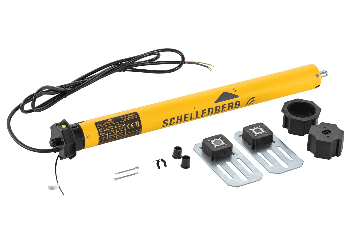 Schellenberg 21107 Motore tapparelle elettriche con radio nuova generazione, Mini Premium 6 Nm, fino a 4 m² di superficie, per albero da 40 mm, 868.4 MHz, set completo compreso il cuscinetto a muro