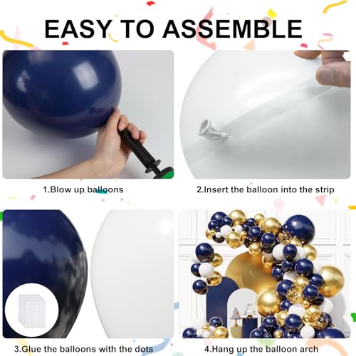 Image of Blue and Gold Balloons Garland Arch Kit, Navy Blue and Gold Confetti Balloons for Class 2026 Graduation, Birthday, Retirement, Anniversary, Baby Shower Party Decorations