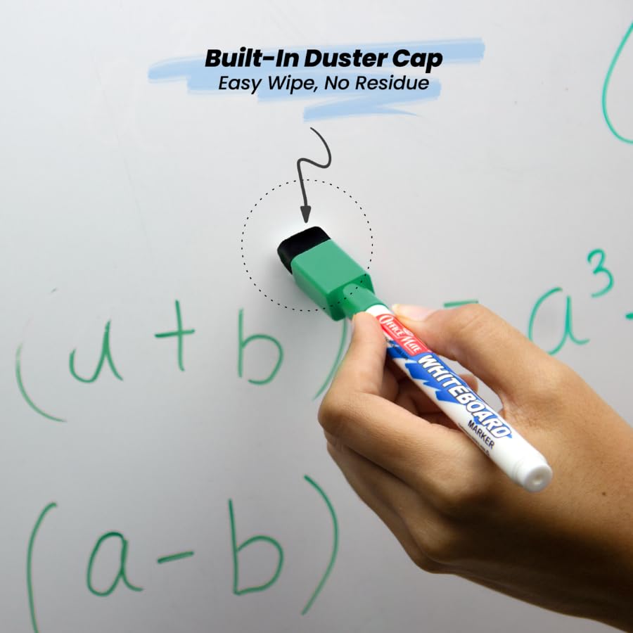 Image of Soni Officemate Fine Tip Whiteboard Markers with Duster Cap | Pack of 10 (Mix) |Black, Blue, Red & Green | 2.5 mm Tip | Eraser Cap | Non-Toxic | Smooth Writing