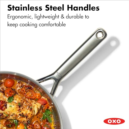 OXO 13 Piece Stainless Steel Cookware Set, Tri-Ply Multiclad Pots & Pans, PFAS-Free Ceramic Nonstick Coated Frying Pans, Induction Compatible, Dishwasher & Oven Safe, Sauce, Stock, Saute, Silver - image 6