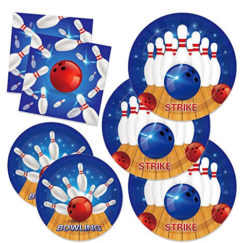 Assiettes en papier robustes thème bowling avec serviettes épaisses