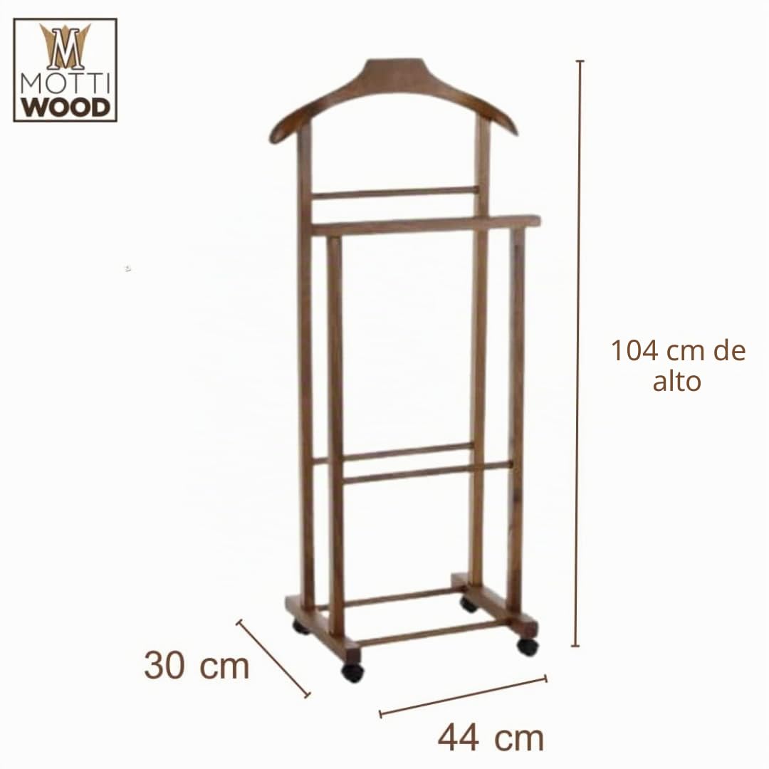 Perchero para dormitorio, madera de haya natural, nogal, doble silencioso, con 4 ruedas