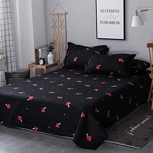 Cute Mushroom Duvet Cover Queen Kid Cartoon Kawaii Bedding Set Red Mushroom Comforter Cover Set Farmhouse Botanical Bedspread Cover Lovely Natural Wild Plants Quilt Cover For Room Decor, Black #TOP3