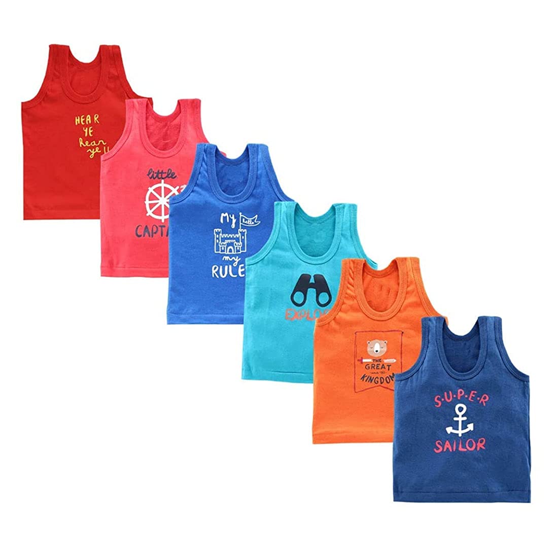 VIDHIKA New Born Boys Girls Soft Cotton Sleeveless Printed Baby Vest Inner Wear for Infants Undershirt Toddler Sando Baniyan for Kids Light Multicolor Pack of 6 (Multicolored, 3-6 Months)