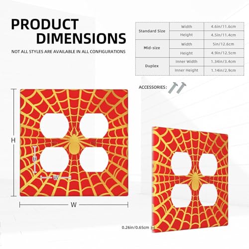 Decorative Outlet Covers Red Background with Golden Spiderweb Spider 2 Gang Outlet Cover Wall Plate Double Duplex Light Switch Cover Plate Switch Plate Covers for Bedroom Decor
