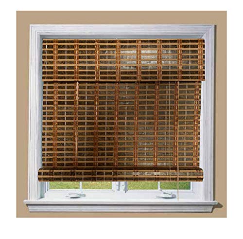 THY COLLECTIBLE Bamboo Roll Up Window Blind Sun Shade, Light Filtering Roller Shades with 8.5-Inch Valance - Carbonized Bamboo (36" x 64")