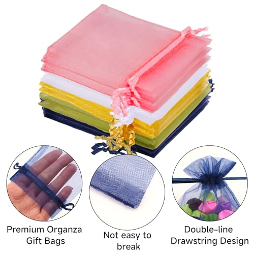 Image of joycraft 50Pcs Organza Gift Bags - 2.7x3.5 In Drawstring Mesh Jewelry Pouches, 5 Colors Organza Party Favor Bags for Christmas, Birthday, Baby Shower, Wedding