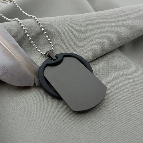 Dog Tag Personalisiert – Erkennungsmarke Edelstahl – Schwarz Kette Mit Namen – Gravur – Personalisierte Kette Herren – Militär Geschenke – 2 Mm Dick – Gravur – Set Mit Clip Und Gummi-Silencer