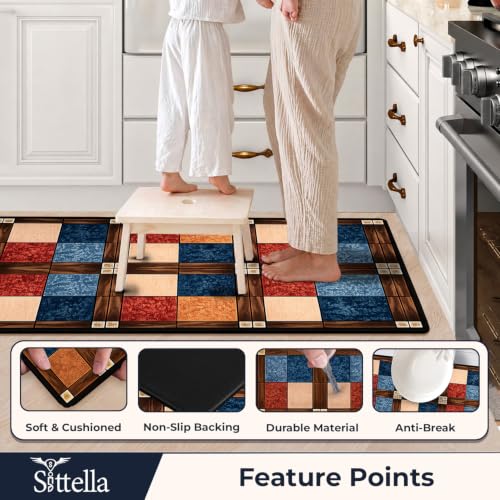 Image of SITTELLA Rubber Kitchen Mats Set, 120x40cm & 40x60cm, Blocks Print | Anti-Skid, Water Absorbent, Rectangular, 2 Mats Set