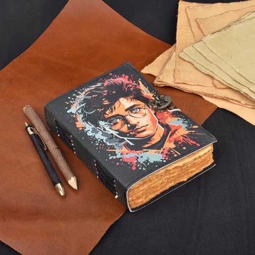Image of Leather Journal With Rustic Lock,Blank Spell Book Of Shadows|Grimoire Journal Harry Potter A5(17.5Cmx12.5Cm) Handmade Paper (200Pages),