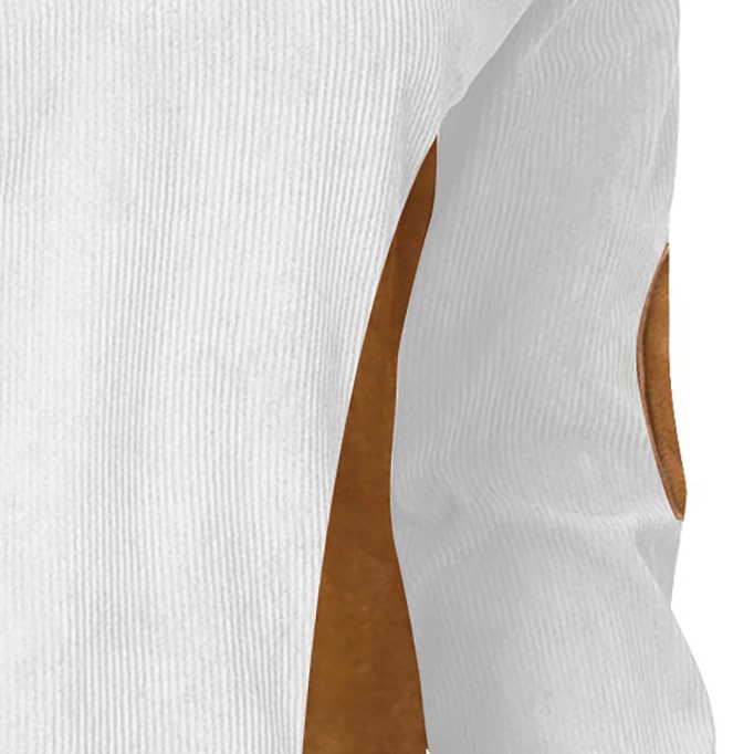 Men's Casual Stand Up Collar Long Sleeved Corduroy Sweatshirt Button Up Warm Pullover Sweater with Elbow Patches3