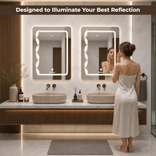 Image of Plantex LED Bathroom Mirror with 3 Tone /Designer Mirror for Living Room /Bedroom /Dressing Room - Rectangle Shape (18 x 24 Inch) - Wall-Mounted