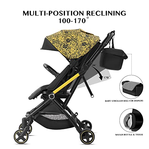 Royal Baby Leichter Kinderwagen 360 Reversible Sitz, Kompakte Falte, Tragbarer Reise-Kinderwagen für Kleinkind mit Regenschirm, Multi-Position Liegen, Verstellbare große Überdachung, Gelb