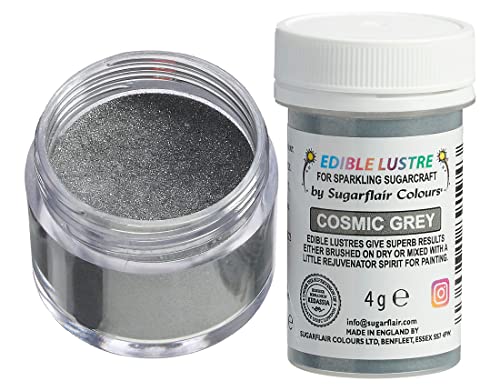 Sugarflair Edible Lustre Cosmic Grey - Colorante Alimentario, Polvo Brillante Comestible para Tartas, Pasteles, Cupcakes, Magdalenas, Chocolate, Pastelería, Helados, Postres, Cócteles - 4g
