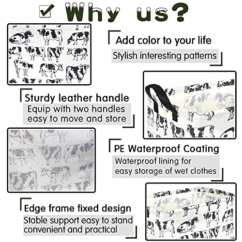 Fxolcshe Rectangular Cow Print Storage Basket,Gift Basket Empty Cute Toy Storage Bin Organizer,Waterproof Coating Nursery Hamper With Handles,Collapsible Kids Toys Bin,Room Decor,Shelf Baskets(Cows) #TOP4