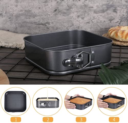 Cake Square Pan Sets For Baking + Cake Decorating Supplies: 4 Non-Stick Springform Pans Set (8.5,9.5, 10, 11 Inches), Icing Tips, Cake Leveler – Multi-Functional Leak-Proof Cheesecake Pan & Ebook #TOP6