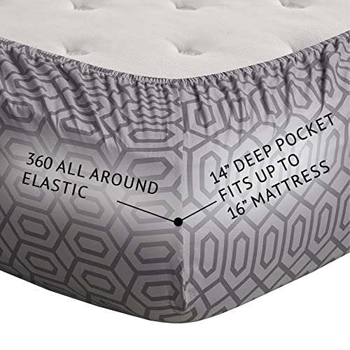 Comfort Spaces 100% Cotton Sheet Set Breathable, Lightweight, Soft with 14" Elastic Pocket Fits up to 16" Mattress, All Season Cozy Bedding, Matching Pillow Case, Queen Diamond Sliver 4 Piece