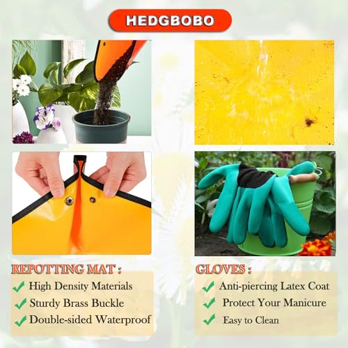 39\" x 31\" Thickened Repotting Mat for Plant Transplanting and Potting Soil Mess Control Waterproof Tray, Succulent Pots Portable Gardening Mat, Protect Nail Gloves, Best Gifts for Gardeners