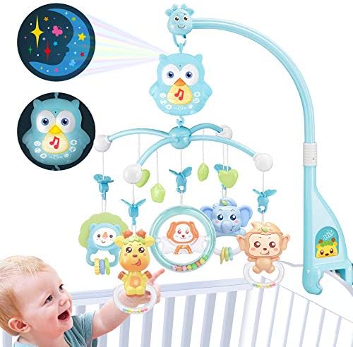 YuanLeBao Baby Crib Mobile with Musical Toy,Baby Toy with Remote Control,Crib Toys with Night Light and Music,Touch Control Toys,Projection, Rotation,Timing,rattles,Toy for Newborn 3 Months+（Blue）