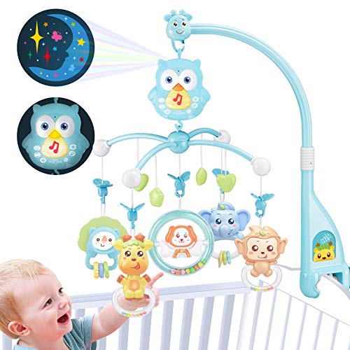 Yuanlebao Baby Crib Mobile With Musical Toy,Baby Toy With Remote Control,Crib Toys With Night Light And Music,Touch Control Toys,Projection, Rotation,Timing,Rattles,Toy For Newborn 3 Months+（Blue） #TOP25
