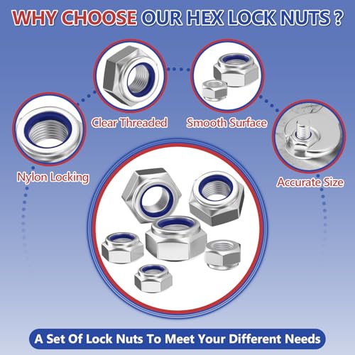 Jorrep JO-180 Lock Nuts, 180Pcs Hex Locknuts Assortment Kit, 304 Stainless Steel Metric Nylon Insert Lock Nuts Kit thumb #3