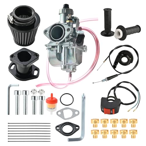 Image of VM22 Carburetor Carb Predator 212 carburetor Throttle Cable Handle Grips and Cable Set 22 mm /0.87 With 38mm Air Filter And 26mm Inlet Pipe Main Jets Kit (Black)