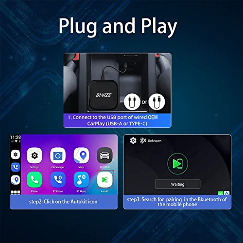 Binize-Android-12-Wireless-CarPlay-AI-Box-464G-Wireless-CarPlay-Wireless-Android-Auto-Adapter-AI-Box-for-Car-with-OEM-Wired-Carplay-Multimedia-Video-Box-Stream-NetflixYouTubeSpotify-PlugPlay