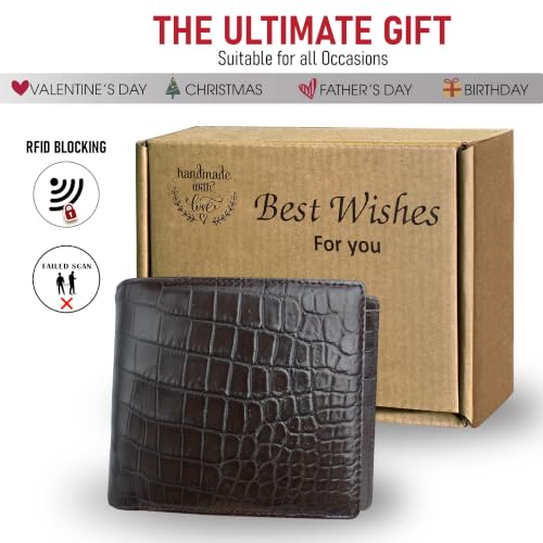 Image of Dark Brown Exotic Double Side Leather Bifold Wallet, RFID Blocking Wallet