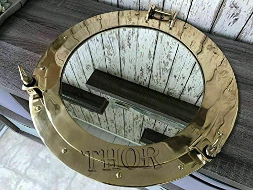 Thor Instruments Brass Polished Porthole Mirror | Pirate's Boat Decorative Mirror | Nautical Maritime Home Decor (24 Inches, Brass Finish) Halloween Decorations Costumes #TOP2