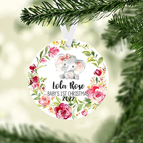 Elephant Baby 1st Christmas Ornament, Personalized Baby First Christmas Ornament, Baby Girl Ornament, Baby Gift, Holiday Baby Ornament, Personalized Ornaments, Gift for Newborn Baby