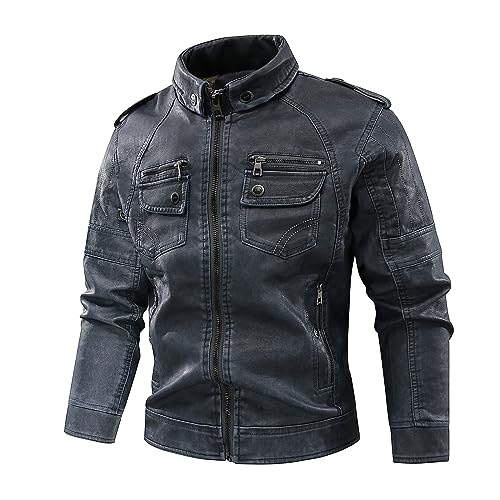 CLOAKA Men'S Faux Leather Motorcycle Biker Riding Jacket with Stand Collar Multiple Pockets2