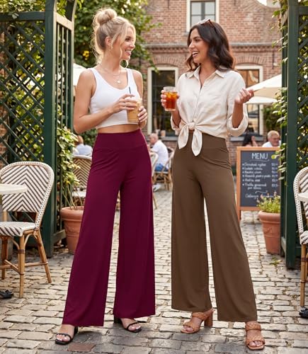 Image of ZOOSIXX Wide Leg Palazzo Pants for Women - High Waist Casual Beach Lounge Pants Loose Flowy Pants Stretchy Trousers