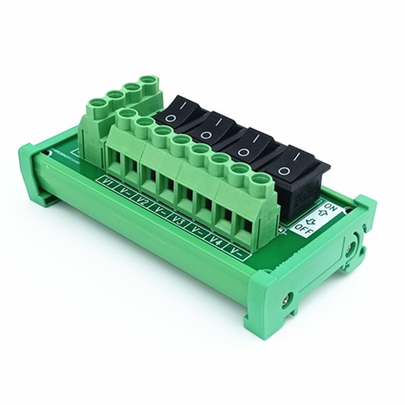 DIN Rail Mount 4 Channel Black Rocker Switch DC Power Distribution Strip Module.