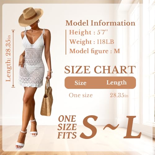 Women Handmade Sexy Crochet Mini Camisole Dress V Neck Hollow-Out Lace Trim Short Beach Dresses Sheer Knit Swimsuit Cover Up4