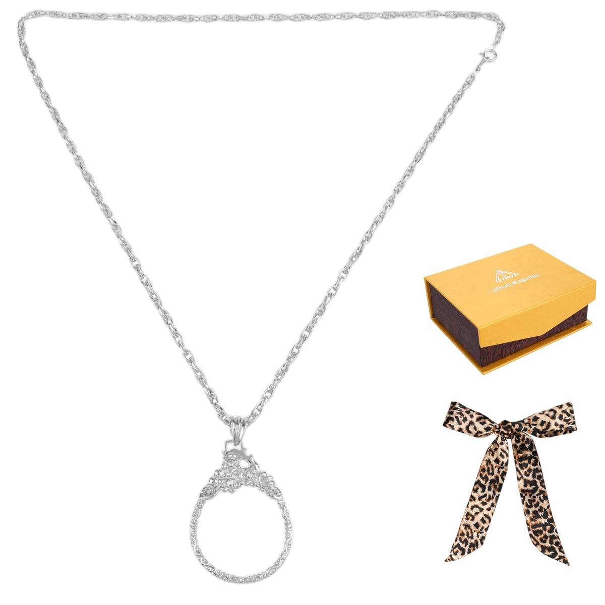 3X Necklace Magnifier Hanging Women Vintage Magnifying Glass Monocle Lens with Long Chain Necklace Magnifying Glass Loupe for Reading Jewelry Needlework Hobbies Crafts Library