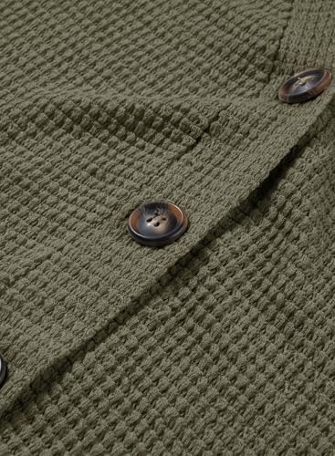 Image of Dokotoo Womens Summer Tops 2026 Waffle Knit Button Down Shirts | Trendy,V Neck,Loose Fit,Jacket,Short Sleeve,Summer Cardigan,Cropped,Shacket,Going Out Outfits,Dressy