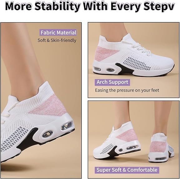 Women's Platform Sneakers Comfortable Walking Shoes - Memory Foam Insole, Lightweight Breathable Mesh, Fashion Lace Up Casual Shoes (Women Sizes) 解析:3