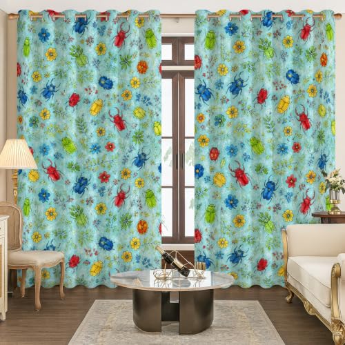 Rideaux occultants salon design feuilles bleues Beetle - 5